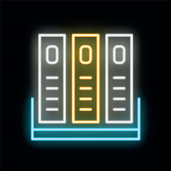 Poster - Neon glowing icon of office archive with folders standing in row on the shelf