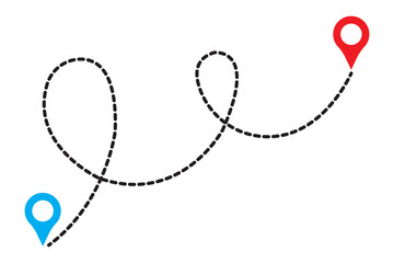 Wall Mural - route icon between two points with dotted path and location pin. location pointer continuous one lin