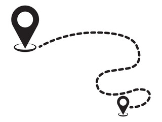 Wall Mural - route icon between two points with dotted path and location pin. gps navigation line route mark.loca