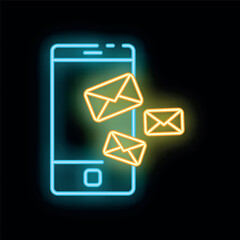Poster - Neon sign representing a smartphone receiving emails, ideal for topics like communication and technology