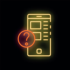 Poster - Neon sign illustrating a question mark appearing from a smartphone screen on a dark background