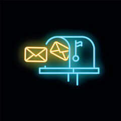Poster - Neon mailbox receiving envelope icon on black background