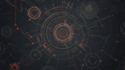 Aufkleber - A futuristic abstract design featuring circular patterns and intricate lines against a dark background, evoking technology and innovation.