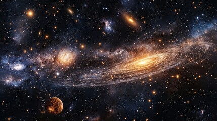 Poster - A starry sky with a spiral galaxy in the center