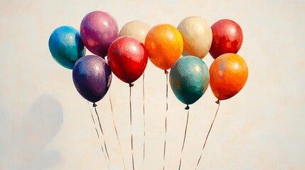 Canvas Print - Colorful Balloons Floating Against a Light Background, Creating a Festive Atmosphere for Any Celebration or Event