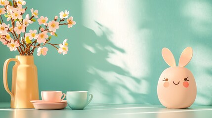 Wall Mural - Happy spring decor with flowers and cute objects.