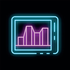 Poster - Neon sign of a tablet showing a growing bar chart, representing positive business performance