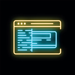 Poster - Bright neon icon of a credit card being processed on a computer screen, representing online payment