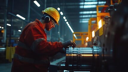 Poster - Skilled Mechanical Engineer Working on Silver Lathe in Factory