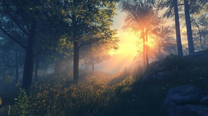 Poster - A forest with trees and grass