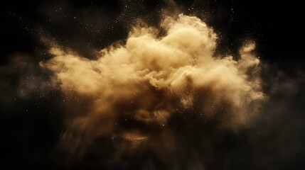 Fototapete - A large cloud of brown powder explodes against a black background, creating a dramatic and abstract effect.
