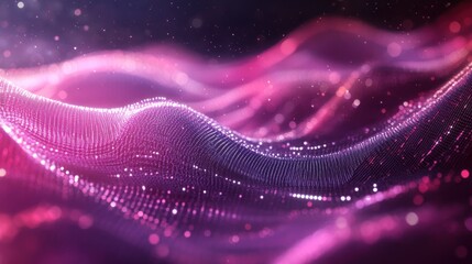 Poster - Abstract Pink Wave: Digital Art, Particle Flow, Glowing Texture