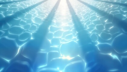 Poster - Abstract blue water surface reflects light. Shadow patterns ripple across glass texture. Minimalist design. Modern elegant background. Luxury interior wallpaper. Fluid dynamic wave curve. Geometric