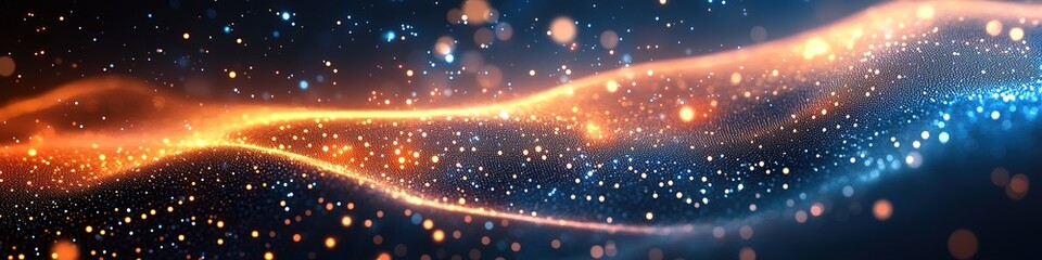 Wall Mural - glowing particles and waves on dark background