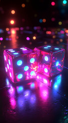 Wall Mural - Neon Dice 3D Render