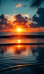Wall Mural - a beautiful sunset over the ocean with the sun reflecting on the water