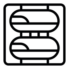 Poster - Simple black and white icon of a double decker train moving on a rail, representing public transport