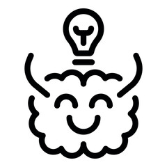 Poster - Creative idea is depicted with a happy brain and a light bulb on top, symbolizing innovation, brainstorming, and problem solving