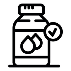 Poster - Simple black and white vector icon of an ink bottle with a checkmark indicating approval, suitable for printing or refilling purposes