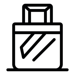Poster - Simple, bold line icon of a shopping bag, featuring a square handle and diagonal lines suggesting items inside