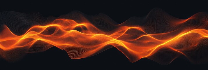 Poster - Abstract wave pattern in fiery orange tones against a dark background.