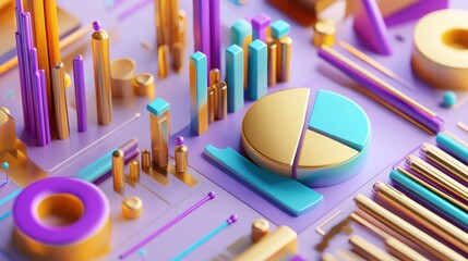 Aufkleber - A colorful 3D representation of data visualization elements like charts and graphs.