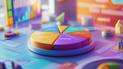 Aufkleber - Colorful pie chart on a digital workspace, showcasing data visualization and analytics.