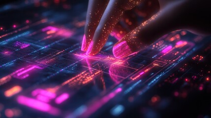 Poster - Neon Fingers: A Futuristic Digital Interface