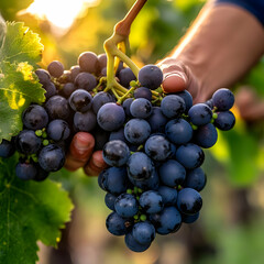 Sunset Grapes Photo: Ripe Dark Grapes in Hand