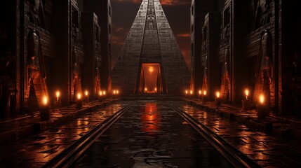 Wall Mural - Mysterious Egyptian temple showcasing a dark and narrow corridor leading to hidden chambers.