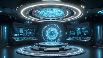 Poster - a futuristic physics lab with digital tools for studying the behavior of particles in high-energy ac