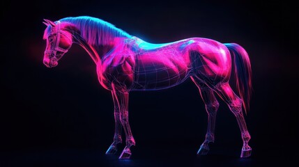 Poster - A glowing, holographic representation of a horse showcasing its anatomical structure.