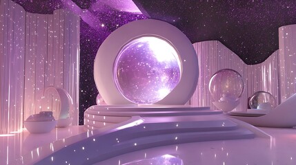 Poster - a futuristic physics lab with holographic tools for studying the behavior of exotic particles in hig