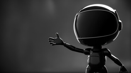 Leinwandbilder - A stylized black robot figure with a helmet extending its hand in a welcoming gesture.
