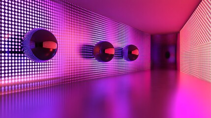 Poster - a futuristic physics lab with real-time digital simulations of gravitational interactions and spacet