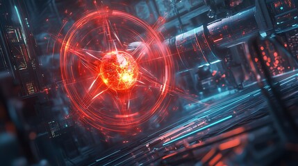 Poster - a futuristic physics lab with digital interfaces for exploring the behavior of particles in magnetic