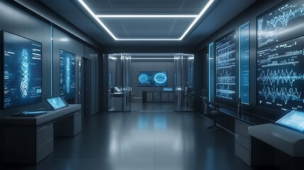 Poster - a futuristic physics lab with digital tools for studying the behavior of particles in high-energy ac