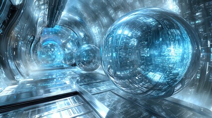 Poster - a futuristic physics research facility with interactive digital models of particle collision events 