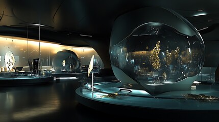 Poster - a futuristic physics research facility with interactive digital models of particle collision events 