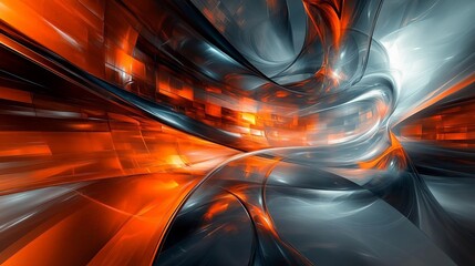 Poster - A dynamic abstract background featuring vibrant orange and sleek silver colors, creating a sense of movement and energy for various design projects.