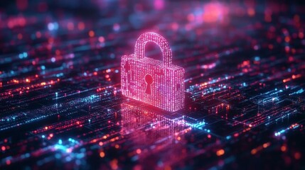 Poster - A digital lock symbolizing cybersecurity, surrounded by abstract glowing data streams. Represents encryption, protection, and information security.