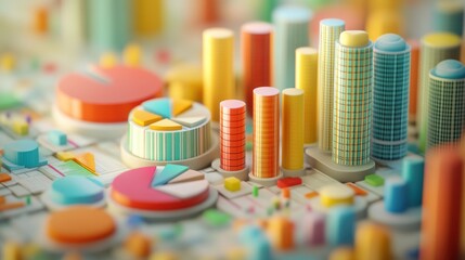 Aufkleber - A vibrant 3D representation of data visualizations using charts and graphs.