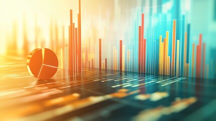 Aufkleber - Abstract data visualization with colorful graphs and a 3D pie chart.