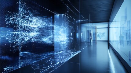 Poster - a futuristic physics research center with interactive digital models of the fundamental forces and t