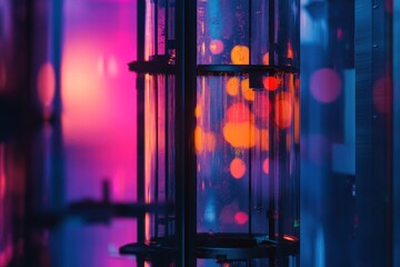 Aufkleber - Abstract image featuring colorful lights and bubbles in a cylindrical container.