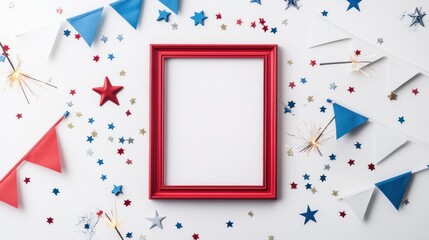 Poster - A festive red frame surrounded by decorations for a celebration or event.