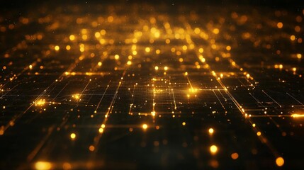 Poster - A mesmerizing abstract background featuring glowing golden lines and sparkling lights, conveying a sense of innovation and digital connections.