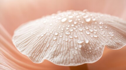 Poster - A close-up of a delicate mushroom cap adorned with water droplets.