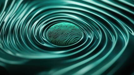 Poster - Abstract representation of fluid dynamics with swirling patterns and a central orb.