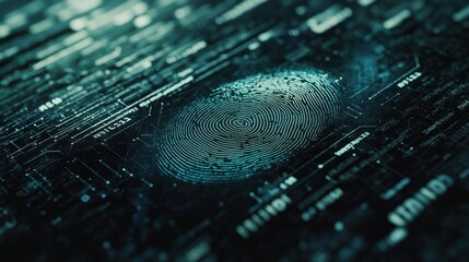 Poster - Abstract representation of a fingerprint on a digital circuit background.